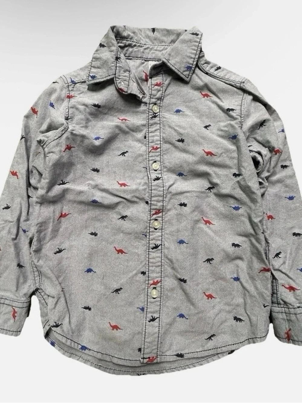 Toddler Boy Button Down Long Sleeve Shirts Dinosaurs Cars Size 5T